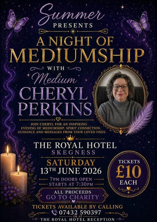 A Night of Mediumship with Cheryl Perkins - Saturday 13 June, charity proceeds
