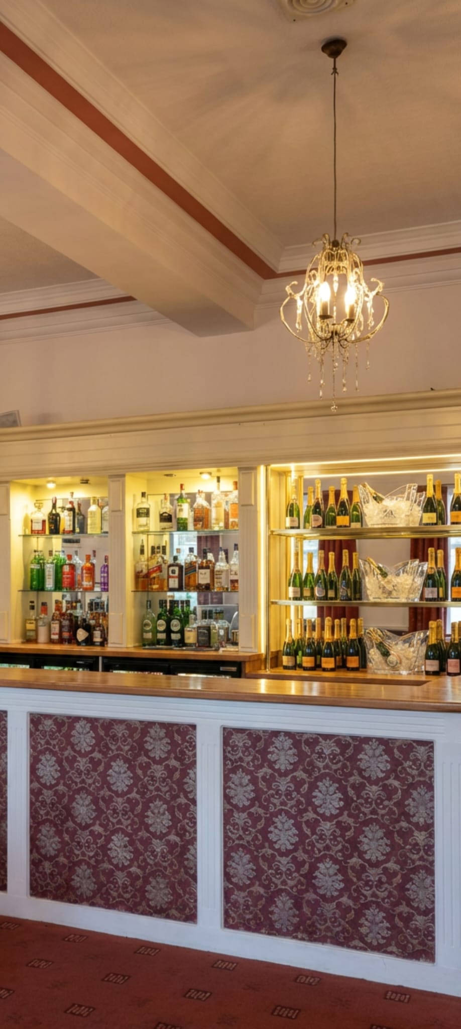 The bar in warm evening light, close view