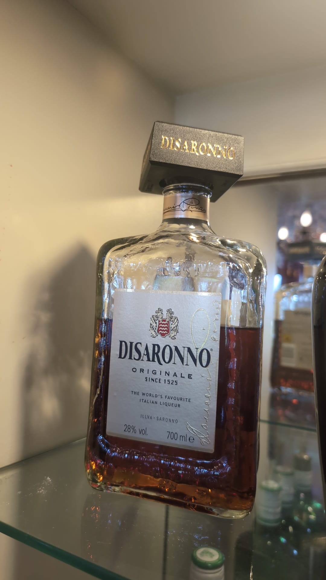 Bottle of Disaronno on the back bar