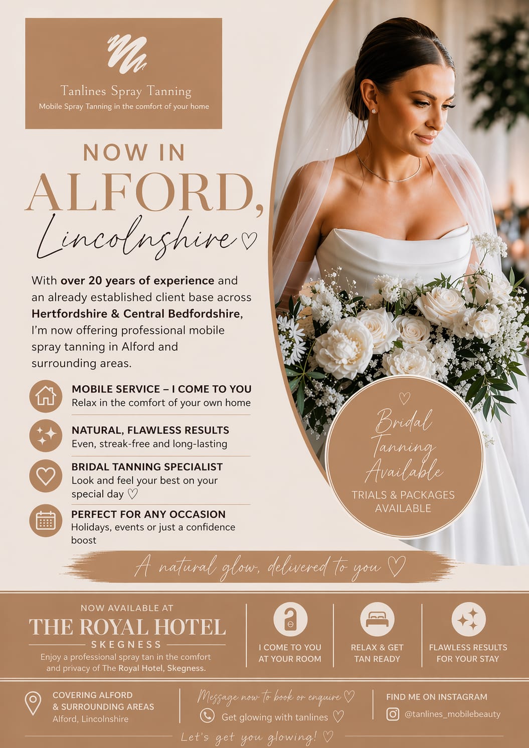 Tanlines Spray Tanning - mobile bridal and event tanning, available at The Royal Hotel